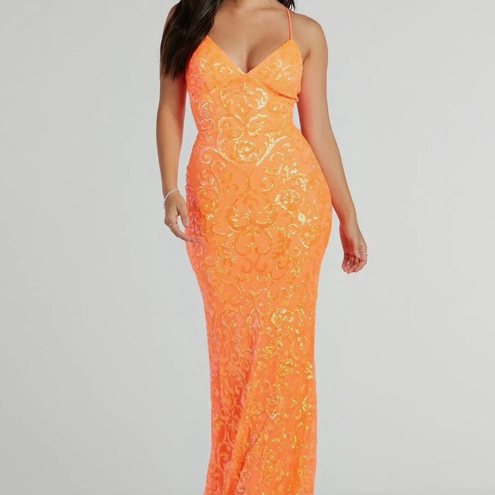 Windsor Cynthia Lace Up Mermaid Sequin Formal Dress - Orange